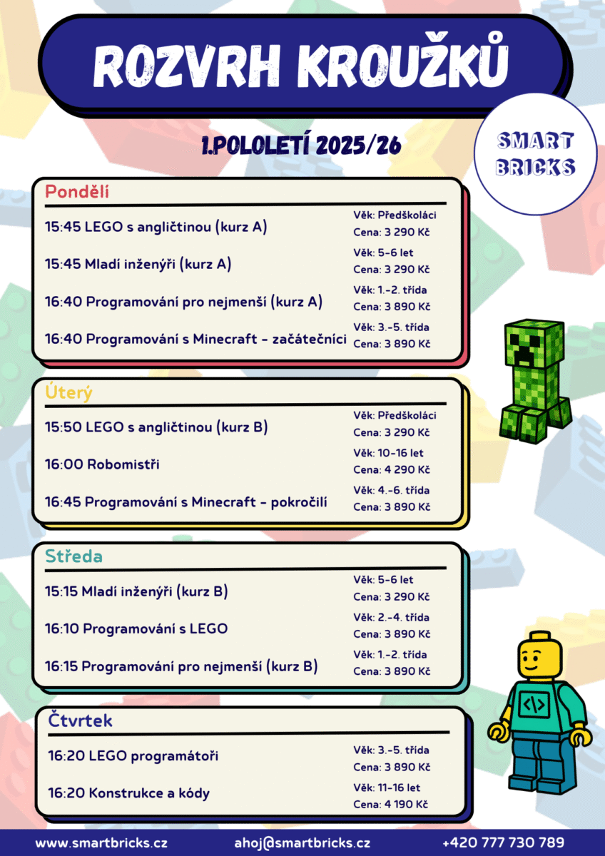 rozvrh kroužků smart bricks pro 1.pololetí 2025/26